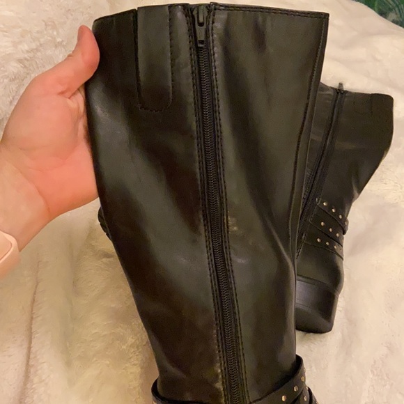 Nine West Whatifo Black Leather Knee High Boots Side Zipper Women's Size 8 - Picture 3 of 5